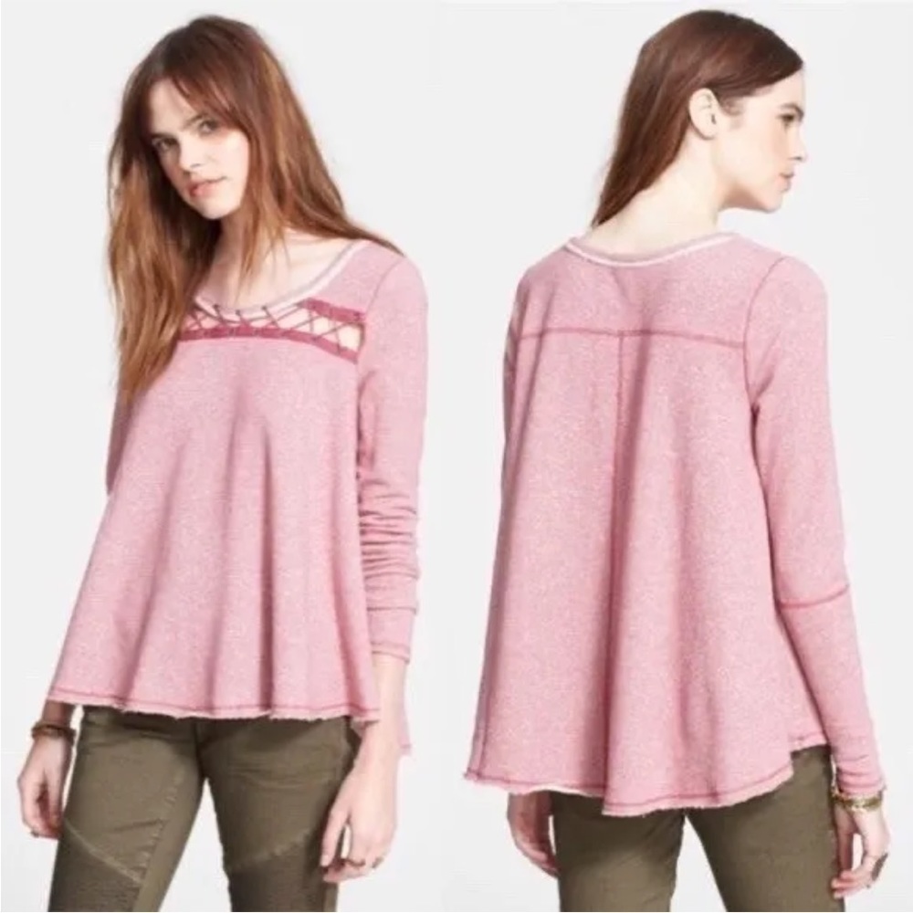 Free People Lacey Love sweatshirt in berry pink